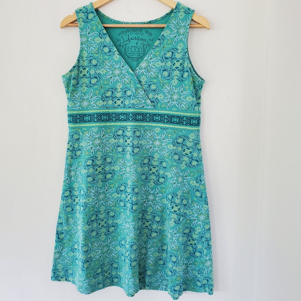 LIFE IS GOOD 10 Turquoise Green V-Neck Sleeveless Active Dress Boho Floral Comfy - Picture 11 of 12